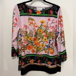 Linea Louis Dell'olio Blouse Women’s Size 10 Pink & Black Floral Feminine